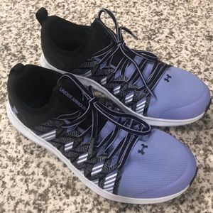 Black and purple under armour athletic shoes